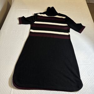 Vince Camuto Turtleneck Women‎ Sweater Dress Medium Stripe Black White Purple